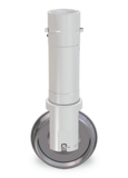 Zünd CTT3 tool with a circular blade, mounted on a white cylindrical housing with metallic accents. Zünd CTT3 tool with a circular blade, mounted on a white cylindrical housing with metallic accents.