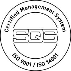 SQS Certified Management System logo for ISO 9001 and ISO 14001.