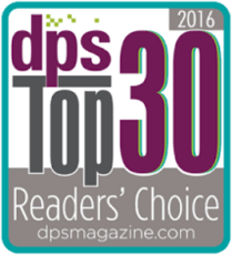 2016 DPS Top 30 Readers' Choice award badge from dpsmagazine.com, indicating recognition.