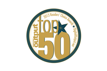 2013 Digital Output Readers' Choice Awards Top 50 award badge with a blue and gold circular design.