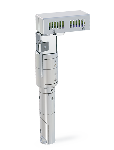 Le module de coupe DRT de Zünd Systemtechnik, un outil de précision argenté avec une tête rectangulaire ventilée. Le module de coupe DRT de Zünd Systemtechnik, un outil de précision argenté avec une tête rectangulaire ventilée.