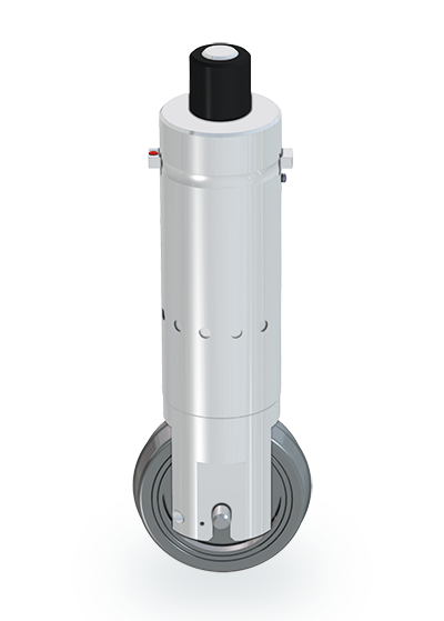 Zünd CTT1 Werkzeug mit schwarzem Griff und weißer Spitze, montiert auf einem runden metallischen Sockel. Zünd CTT1 Werkzeug mit schwarzem Griff und weißer Spitze, montiert auf einem runden metallischen Sockel.
